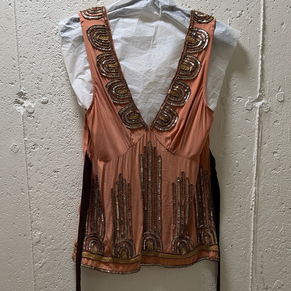 Embellished V-Neck Women Top - Peach  NWT